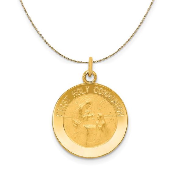14k Yellow Gold First Holy Communion (15mm) Necklace - 20 Inch